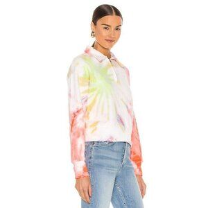 𝅺RE/DONE Hanes Bnwot Women Quarter Zip Collared Tie Dye Sz Xsmall Sweater